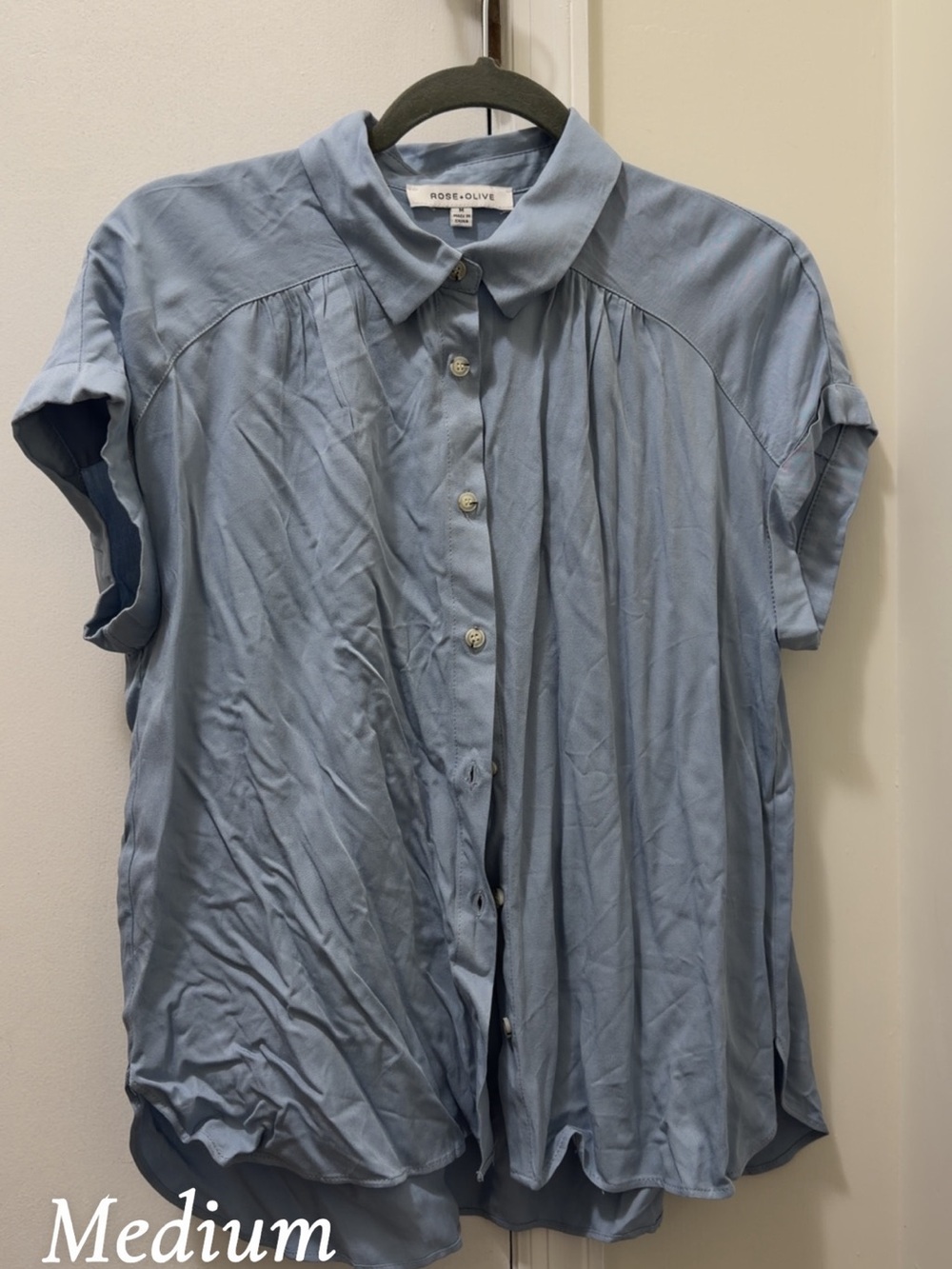 Rose & Olive Sky Blue Cap Sleeve Button-Down Blouse